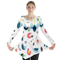 Vector Set Isolates With Cute Birds Scandinavian Style Long Sleeve Tunic  by Vaneshart