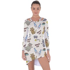 Happy Cats Pattern Background Asymmetric Cut-out Shift Dress by Vaneshart
