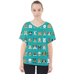 Different Type Vector Cartoon Dog Faces V-neck Dolman Drape Top by Vaneshart
