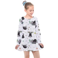 Cute Sloths Kids  Long Sleeve Dress by Sobalvarro