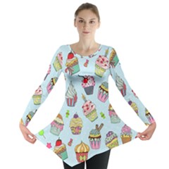 Cupcake Doodle Pattern Long Sleeve Tunic  by Sobalvarro