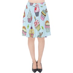 Cupcake Doodle Pattern Velvet High Waist Skirt by Sobalvarro