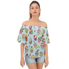 Cupcake Doodle Pattern Off Shoulder Short Sleeve Top by Sobalvarro