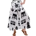 Dark Seamless Pattern Symbols Landmarks Signs Egypt Satin Palazzo Pants