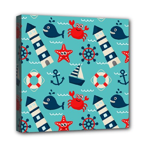 Seamless Pattern Nautical Icons Cartoon Style Mini Canvas 8  X 8  (stretched)