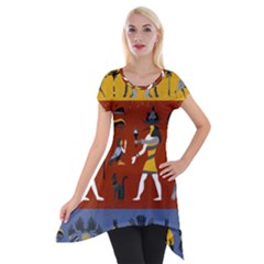 Ancient Egyptian Religion Seamless Pattern Short Sleeve Side Drop Tunic by Wegoenart