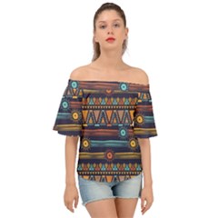 Bohemian Ethnic Seamless Pattern With Tribal Stripes Off Shoulder Short Sleeve Top by Wegoenart