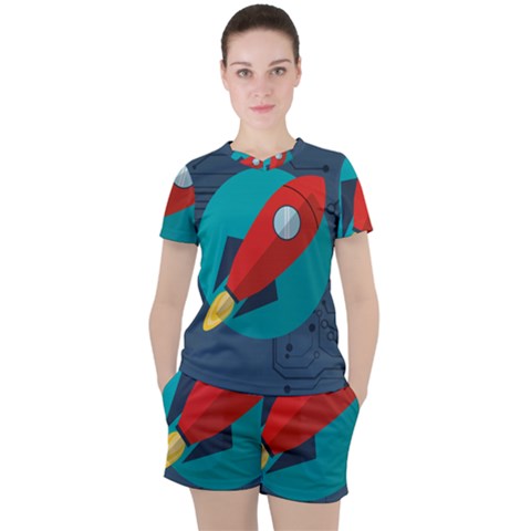 Rocket With Science Related Icons Image Women s Tee And Shorts Set by Vaneshart