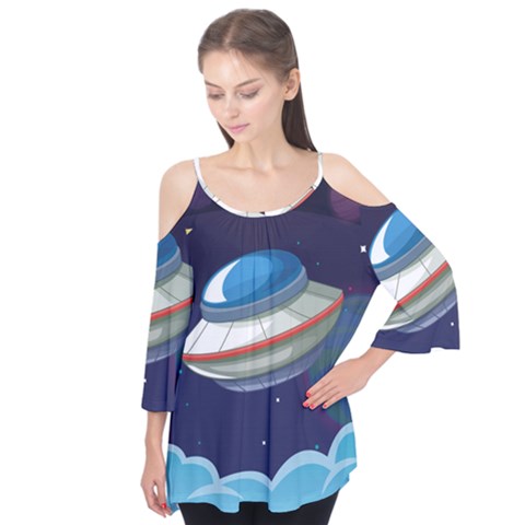 Ufo Alien Spaceship Galaxy Flutter Tees by Vaneshart