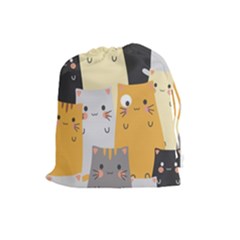 Seamless Pattern Cute Cat Cartoons Drawstring Pouch (large) by Vaneshart