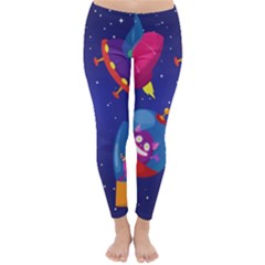 Cartoon Funny Aliens With Ufo Duck Starry Sky Set Classic Winter Leggings by Vaneshart