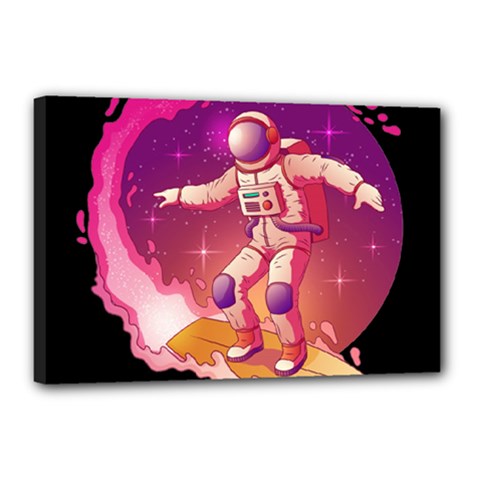 Astronaut Spacesuit Standing Surfboard Surfing Milky Way Stars Canvas 18  X 12  (stretched) by Vaneshart