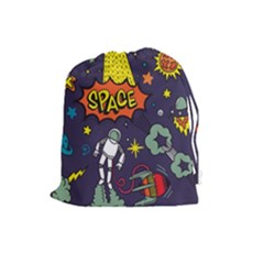 Vector Flat Space Design Background With Text Drawstring Pouch (large) by Vaneshart