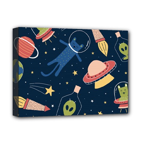 Seamless Pattern With Funny Aliens Cat Galaxy Deluxe Canvas 16  X 12  (stretched)  by Vaneshart