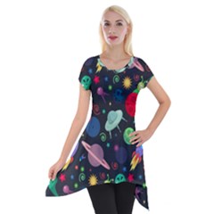 Cosmos Ufo Concept Seamless Pattern Short Sleeve Side Drop Tunic by Vaneshart
