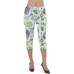 Hand Drawn Pattern School Lightweight Velour Capri Leggings  by Vaneshart