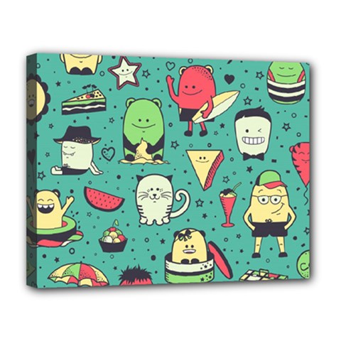 Seamless Pattern With Funny Monsters Cartoon Hand Drawn Characters Unusual Creatures Canvas 14  X 11  (stretched) by Vaneshart