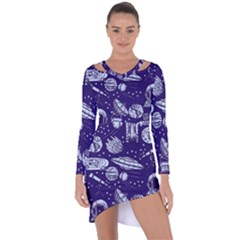 Space Sketch Seamless Pattern Asymmetric Cut-out Shift Dress by Vaneshart