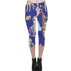 Hand Drawn Cute Sloth Pattern Background Capri Leggings  by Vaneshart