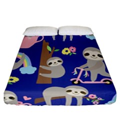 Hand Drawn Cute Sloth Pattern Background Fitted Sheet (california King Size) by Vaneshart
