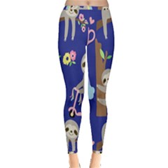 Hand Drawn Cute Sloth Pattern Background Inside Out Leggings by Vaneshart