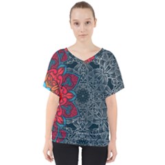 Abstract Decorative Background Ornament With Mosaic Elements V-neck Dolman Drape Top by Vaneshart