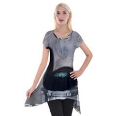 Wonderful Black Swan With Dark Mermaid Short Sleeve Side Drop Tunic by FantasyWorld7
