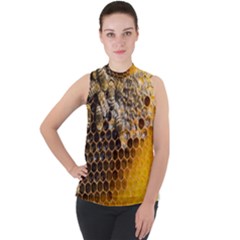 Honeycomb With Bees Mock Neck Chiffon Sleeveless Top by Vaneshart