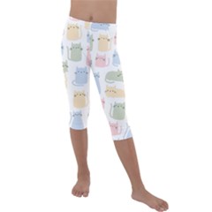 Cute Cat Colorful Cartoon Doodle Seamless Pattern Kids  Lightweight Velour Capri Leggings  by Vaneshart
