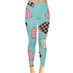 Seamless Pattern With Heart Shaped Cookies With Sugar Icing Leggings  by Vaneshart
