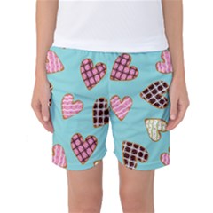 Seamless Pattern With Heart Shaped Cookies With Sugar Icing Women s Basketball Shorts by Vaneshart