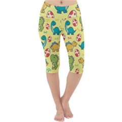 Seamless Pattern With Cute Dinosaurs Character Lightweight Velour Cropped Yoga Leggings by Vaneshart