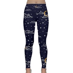 Hand Drawn Scratch Style Night Sky With Moon Cloud Space Among Stars Seamless Pattern Vector Design  Classic Yoga Leggings by BangZart