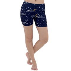 Hand Drawn Scratch Style Night Sky With Moon Cloud Space Among Stars Seamless Pattern Vector Design  Lightweight Velour Yoga Shorts by BangZart