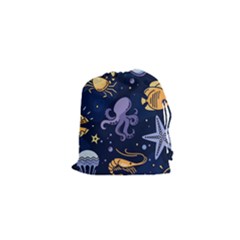 Marine Seamless Pattern Thin Line Memphis Style Drawstring Pouch (xs) by BangZart