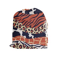 Mixed Animal Skin Print Safari Textures Mix Leopard Zebra Tiger Skins Patterns Luxury Animals Texture Drawstring Pouch (xl) by BangZart