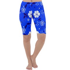 Blooming Seamless Pattern Blue Colors Cropped Leggings  by BangZart