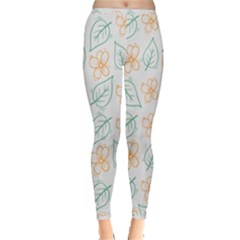 Hand Drawn Cute Flowers With Leaves Pattern Inside Out Leggings by BangZart