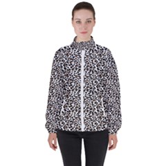 Leopard Spots Pattern, Geometric Dots, Animal Fur Print Women s High Neck Windbreaker by Casemiro