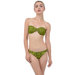 Leopard Spots Pattern, Yellow And Black Animal Fur Print, Wild Cat Theme Classic Bandeau Bikini Set by Casemiro