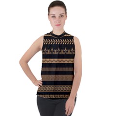 Set Antique Greek Borders Seamless Ornaments Golden Color Black Background Flat Style Greece Concept Mock Neck Chiffon Sleeveless Top by BangZart