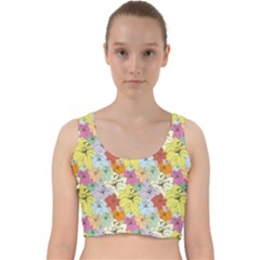 Abstract Flowers And Circle Velvet Racer Back Crop Top by DinzDas