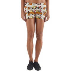 Love And Flowers And Peace Fo All Hippies Yoga Shorts by DinzDas