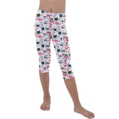 Adorable Seamless Cat Head Pattern01 Kids  Lightweight Velour Capri Leggings 