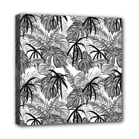 Black And White Leafs Pattern, Tropical Jungle, Nature Themed Mini Canvas 8  X 8  (stretched) by Casemiro