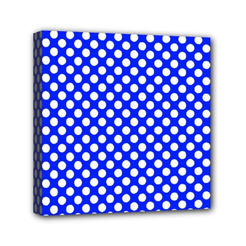 Dark Blue And White Polka Dots Pattern, Retro Pin-up Style Theme, Classic Dotted Theme Mini Canvas 6  X 6  (stretched) by Casemiro