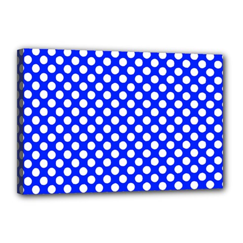 Dark Blue And White Polka Dots Pattern, Retro Pin-up Style Theme, Classic Dotted Theme Canvas 18  X 12  (stretched) by Casemiro