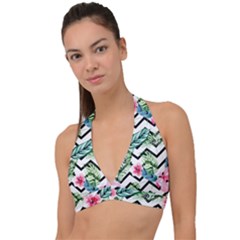 Tropical Zig Zag Pattern Halter Plunge Bikini Top by designsbymallika