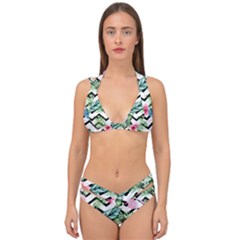 Tropical Zig Zag Pattern Double Strap Halter Bikini Set by designsbymallika