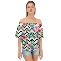 Tropical Zig Zag Pattern Off Shoulder Short Sleeve Top by designsbymallika